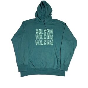 Vtg Y2K Volcom Mens Hoodie Sweatshirt Size Large L/G Green Graphic Pullover